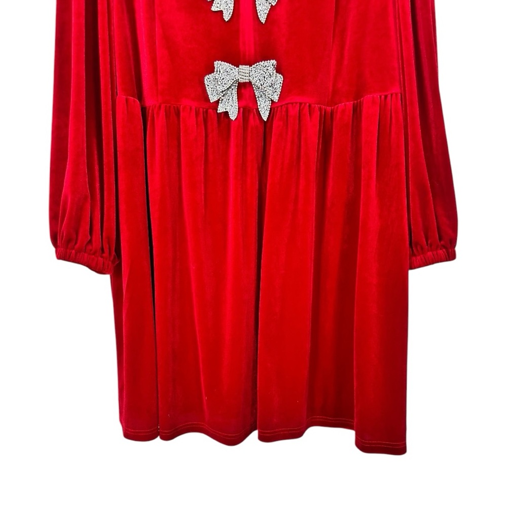 Sugarlips Glow Bow Velvet Mini Dress in Red size 2X Rhinestone Embellished - Picture 6 of 10